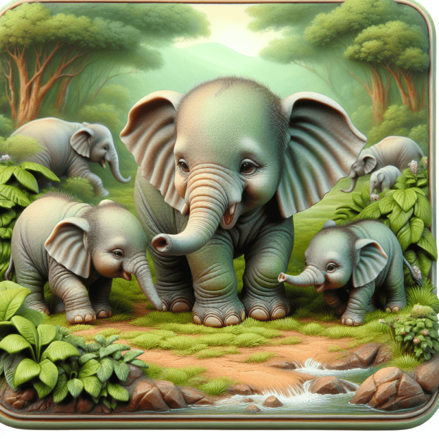 かわいい象の子供が友達と遊んでいる様子