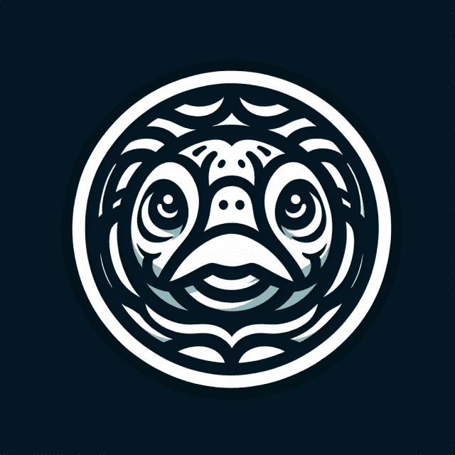 亀の顔をした丸い形のロゴイメージ　写真画像