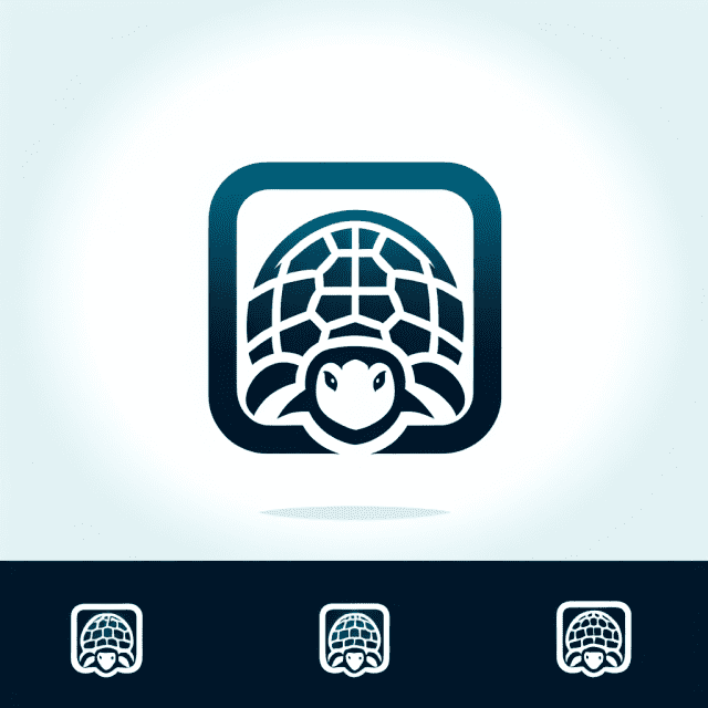 亀の顔をした四角い形のロゴイメージ　写真画像