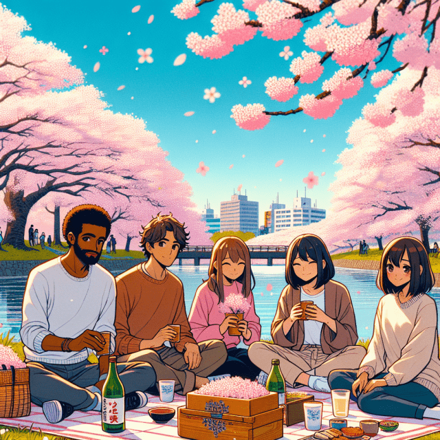 桜の花見風景　少人数