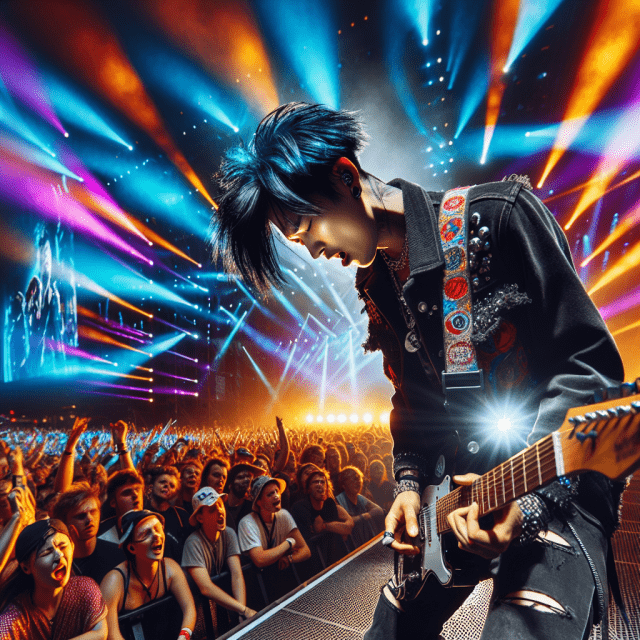 音楽アーティストが大規模なコンサートで盛り上がっている様子