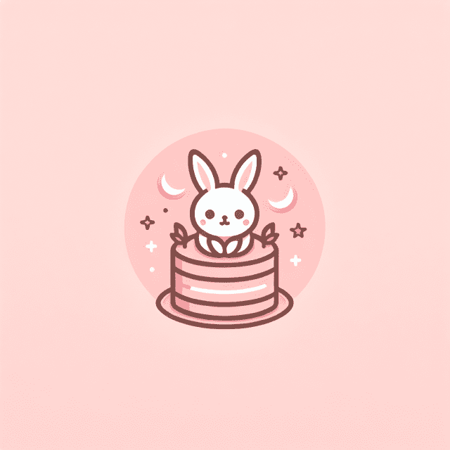 ケーキ屋さんの薄いピンクをベースにしたかわいいロゴ　うさぎのイラストを入れる