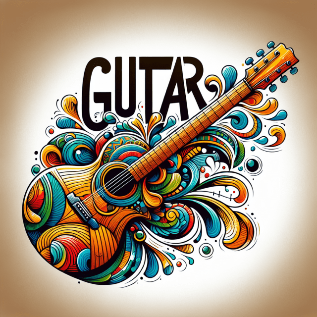 Guitarと文字で書かれたギターのイメージ　イラスト