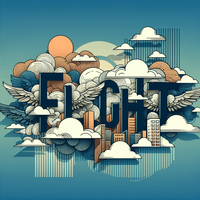 空に浮かんでいる雲のイメージでFlightという文字をデザイン　イラスト