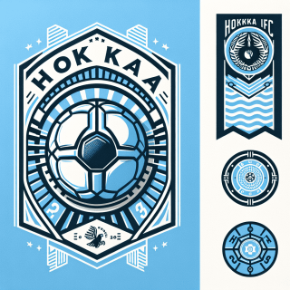 HokkaiFCというサッカークラブのデザイン　水色イメージ　サッカーボールを中心に