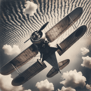 昔の飛行機が飛んでいる様子