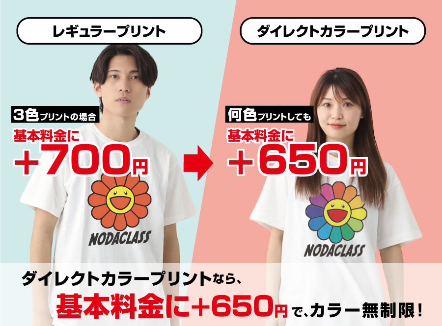 ダイレクトカラープリントなら、基本料金に+650円でカラー無制限！