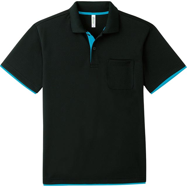 ブラック×ターコイズ｜レイヤードドライポロシャツ
