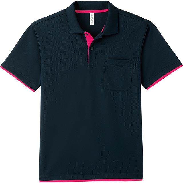 ネイビー×ホットピンク｜レイヤードドライポロシャツ