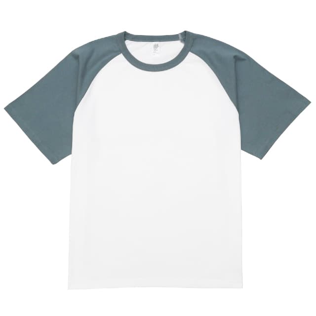 ホワイト×セメントブルー｜ハイランクラグランTシャツ