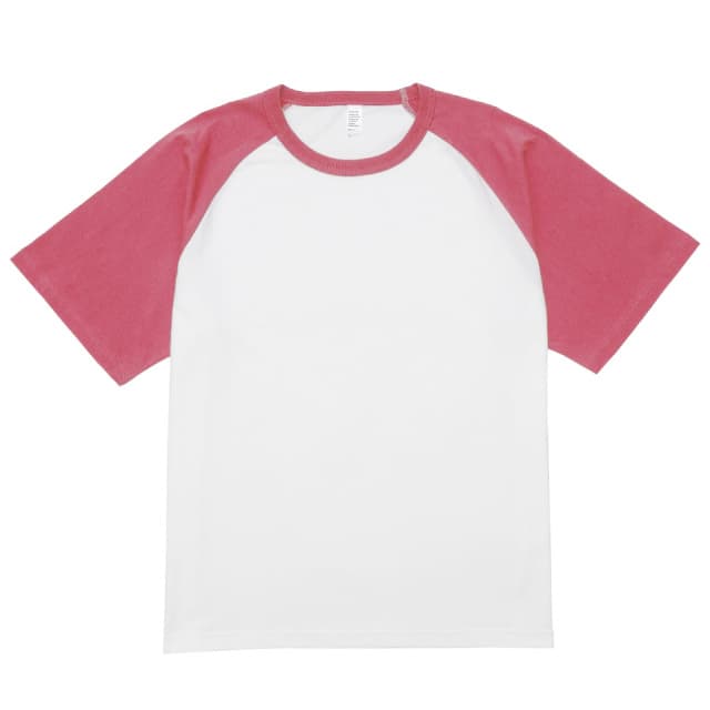 ホワイト×フラミンゴピンク｜ハイランクラグランTシャツ