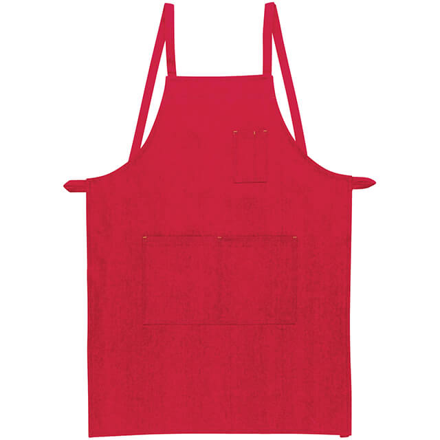 レッド｜ワークエプロン（胸ポケット付）