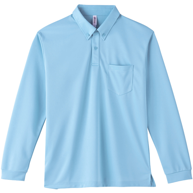 ライトブルー｜ドライボタンダウンロングポロシャツ