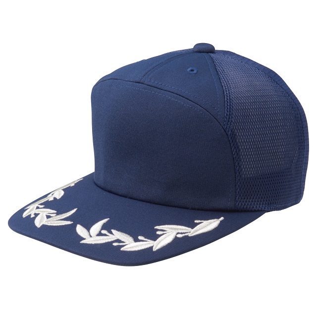 ネイビー（銀糸）｜リーフ刺しゅうメッシュキャップ