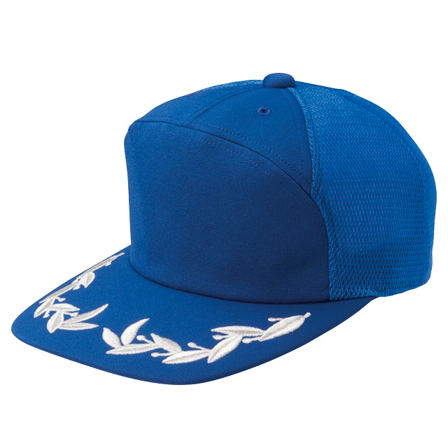ロイヤルブルー（銀糸）｜リーフ刺しゅうメッシュキャップ