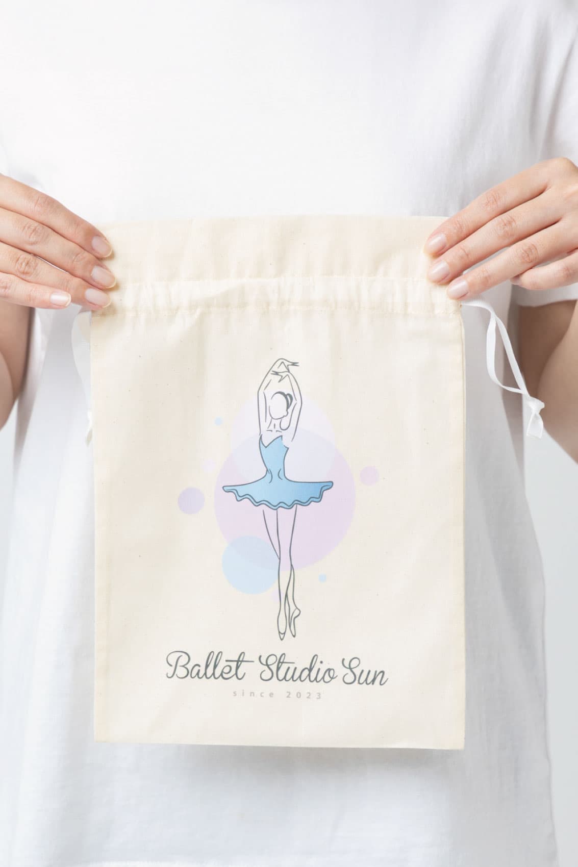 コットンカラーリボン巾着（M）｜トートバッグ